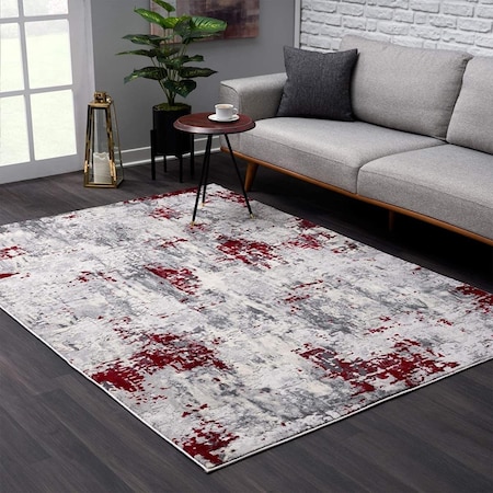 Homeroots 7 x 10 ft. Red & Gray Modern Abstract Area Rug 390472